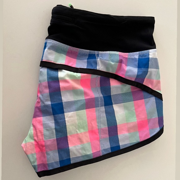 lululemon | Speed Short | blue + green + pink plaid print | size 6 - Picture 2 of 4